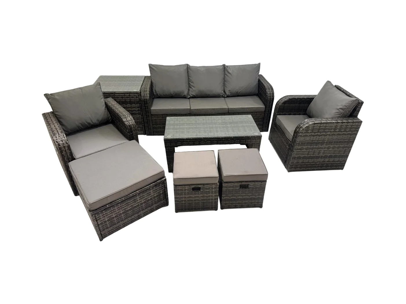8 places Salon de jardin avec Table basse rectangulaire Table d'appoint 3 Tabourets Ensemble de canapés en rotin