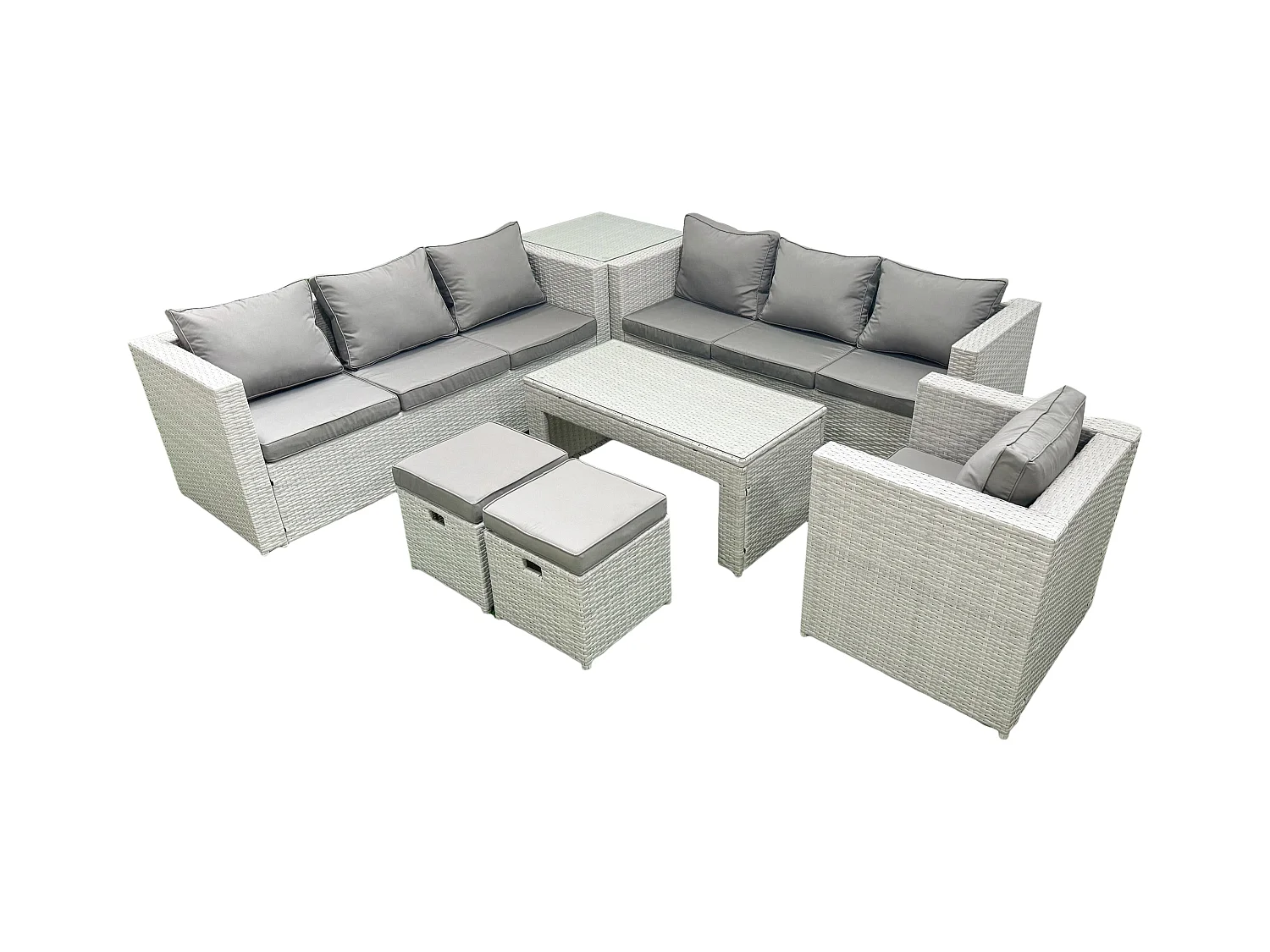 Meubles d'extérieur en rotin avec Table basse oblongue Fauteuil 2 Petits tabourets Table d'appoint Gris clair mixte