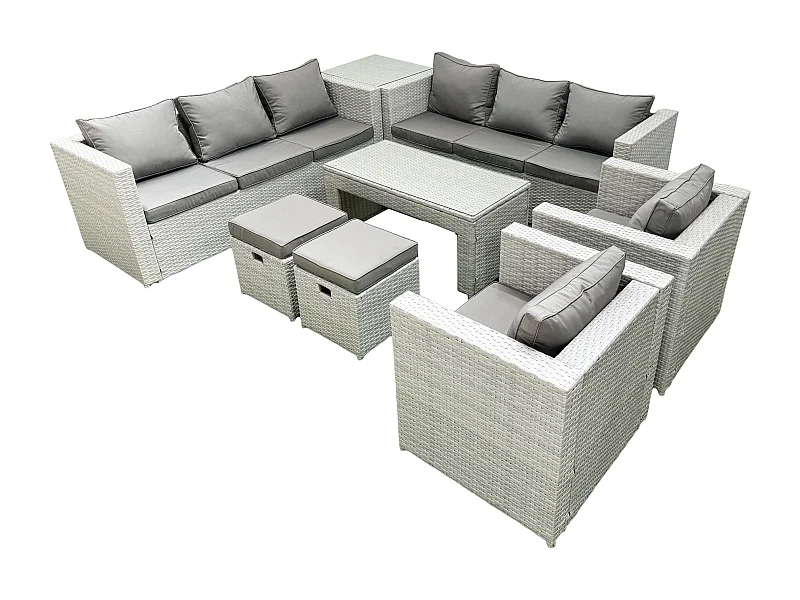 Ensembles de meubles d'extérieur avec 2 Fauteuil Table basse oblongue 2 Petits tabourets Table d'appoint Gris clair mixte