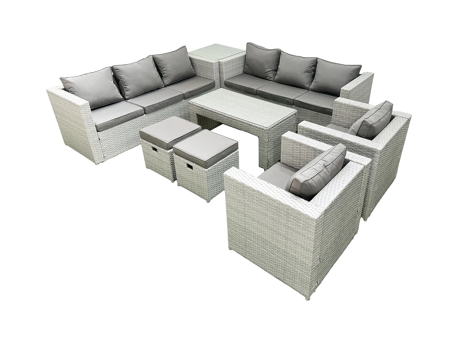 Ensembles de meubles d'extérieur avec 2 Fauteuil Table basse oblongue 2 Petits tabourets Table d'appoint Gris clair mixte