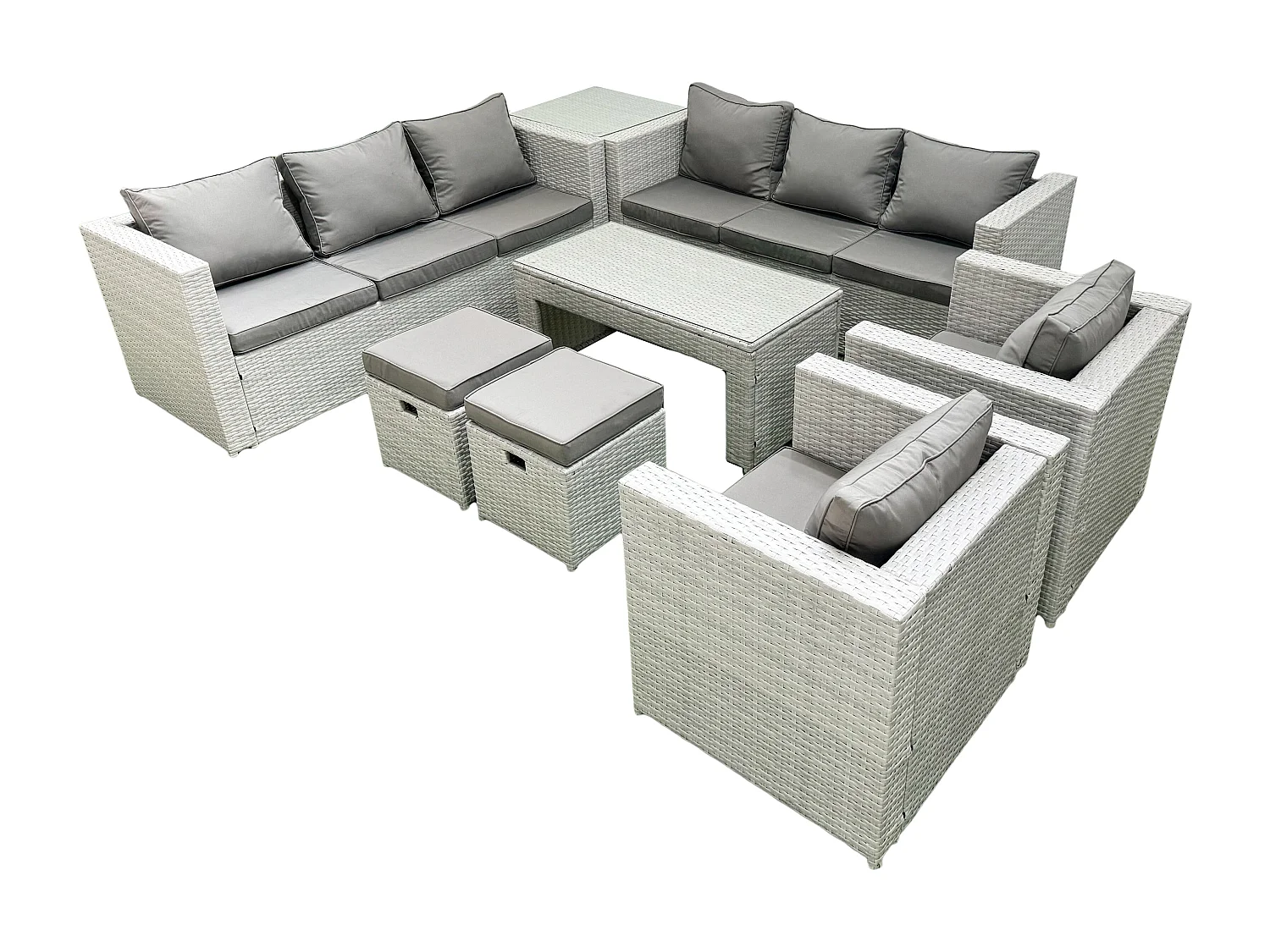 Ensembles de meubles d'extérieur avec 2 Fauteuil Table basse oblongue 2 Petits tabourets Table d'appoint Gris clair mixte