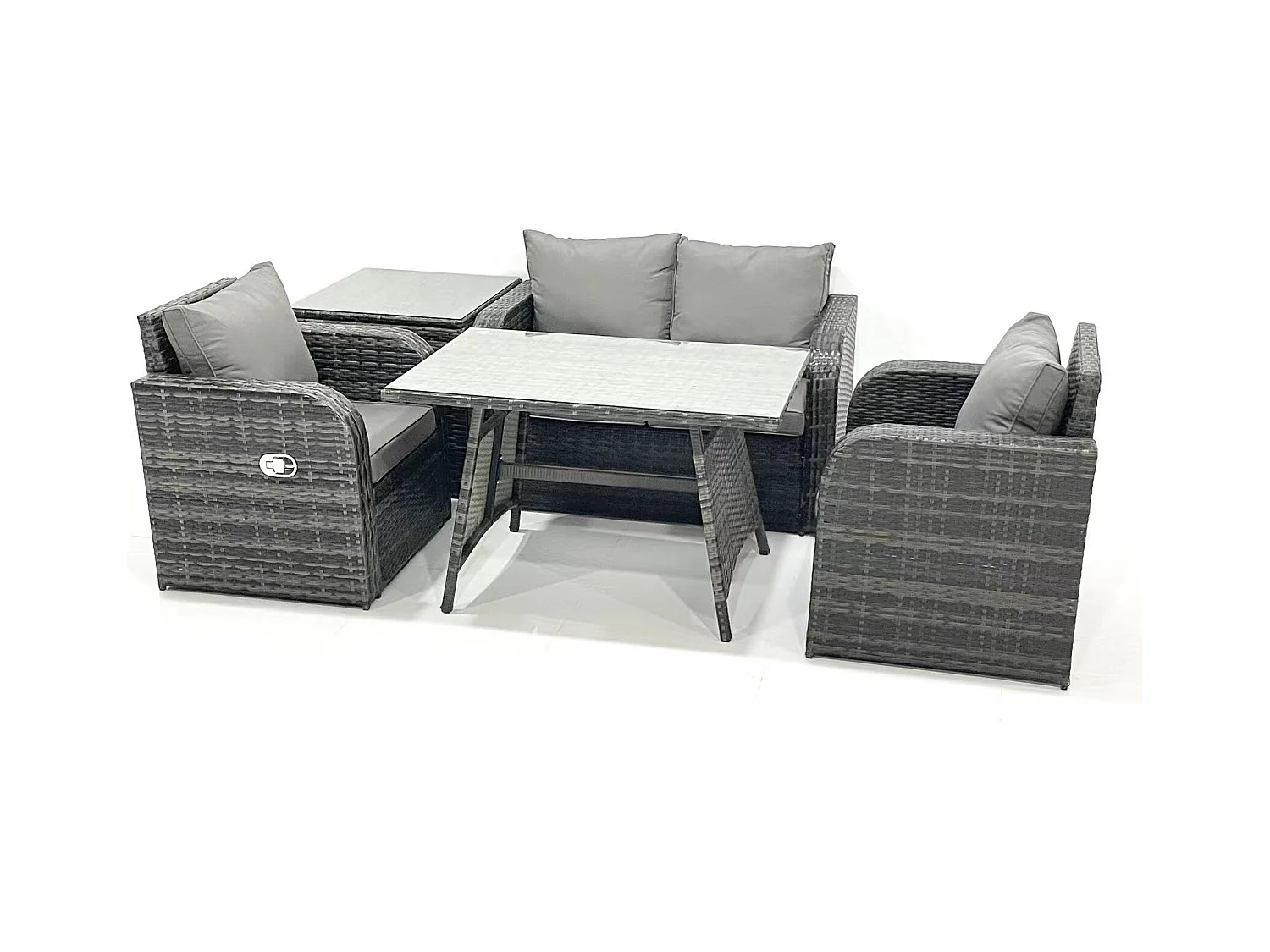 Ensemble de meubles de jardin en polyrotin Rattan Canapé avec Table à manger Chaise inclinable Table d'appoint Gris foncé mixte