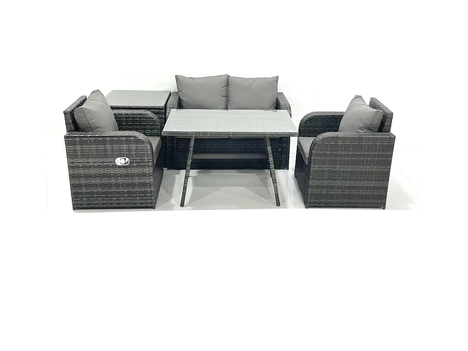 Gartenmöbel-Set Rattan Sofa Esstisch Set mit Liegestühle Beistelltisch Dunkelgrau Gemischt
