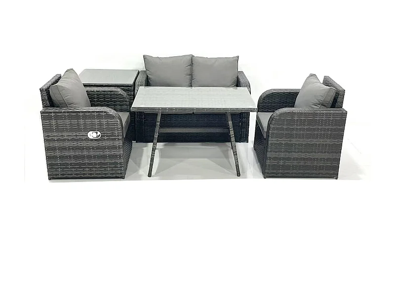 Gartenmöbel-Set Rattan Sofa Esstisch Set mit Liegestühle Beistelltisch Dunkelgrau Gemischt