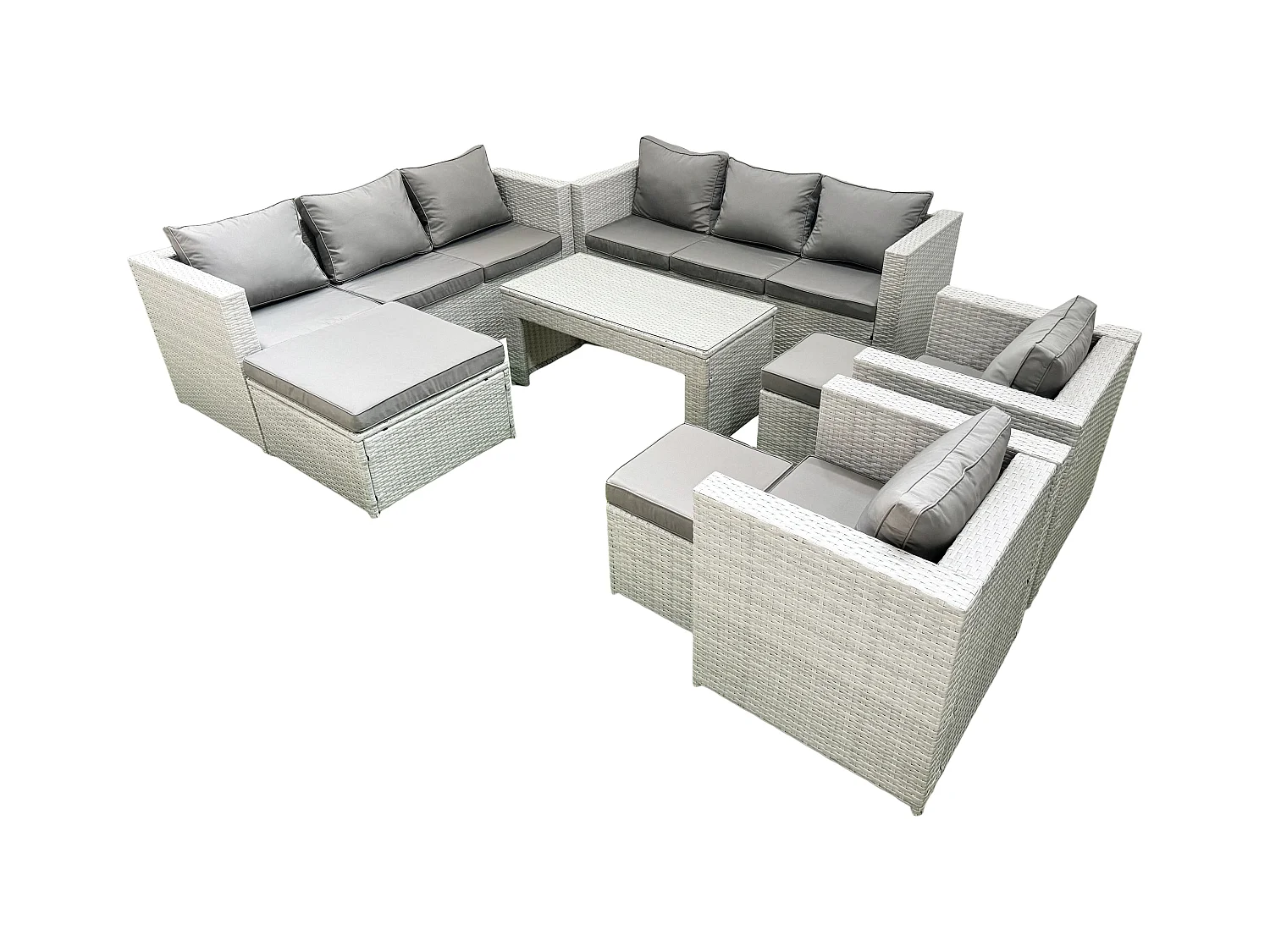 Ensembles de meubles d'extérieur avec 2 Fauteuil Table basse oblongue 3 Tabourets Gris clair mixte