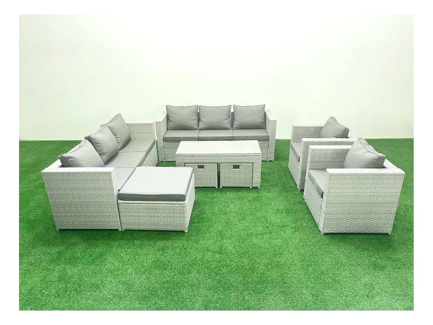 Ensembles de meubles d'extérieur avec 2 Fauteuil Table basse oblongue 3 Tabourets Gris clair mixte