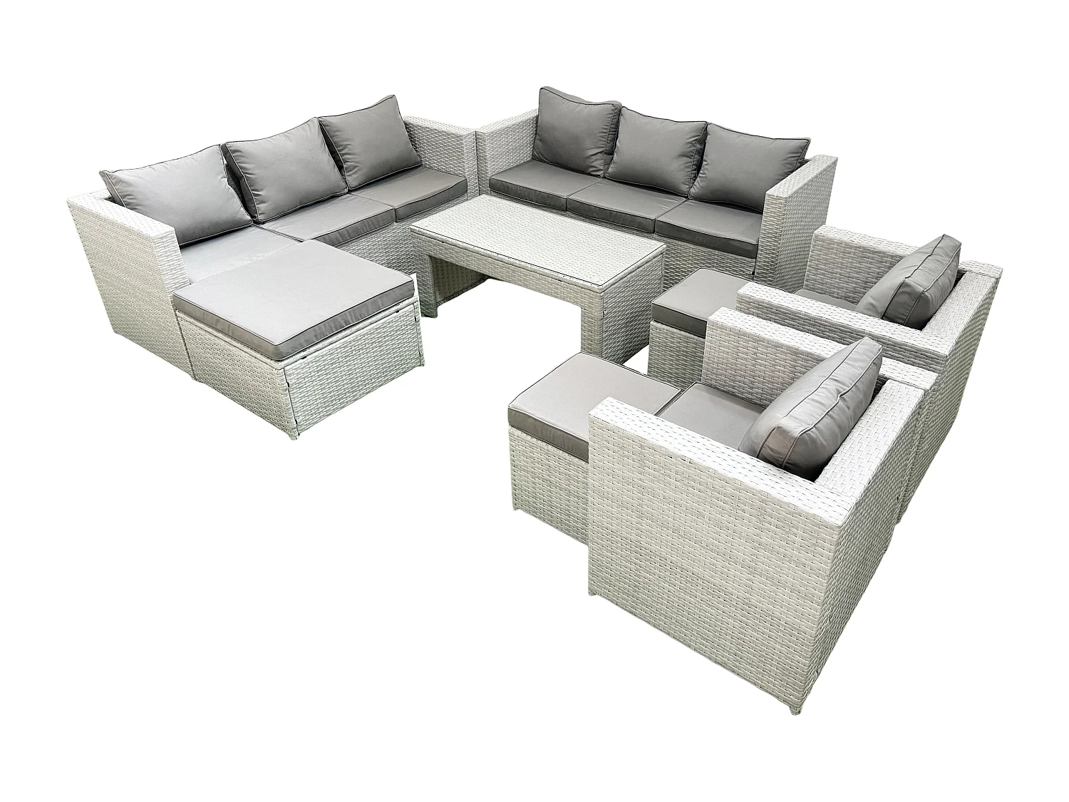 Ensembles de meubles d'extérieur avec 2 Fauteuil Table basse oblongue 3 Tabourets Gris clair mixte