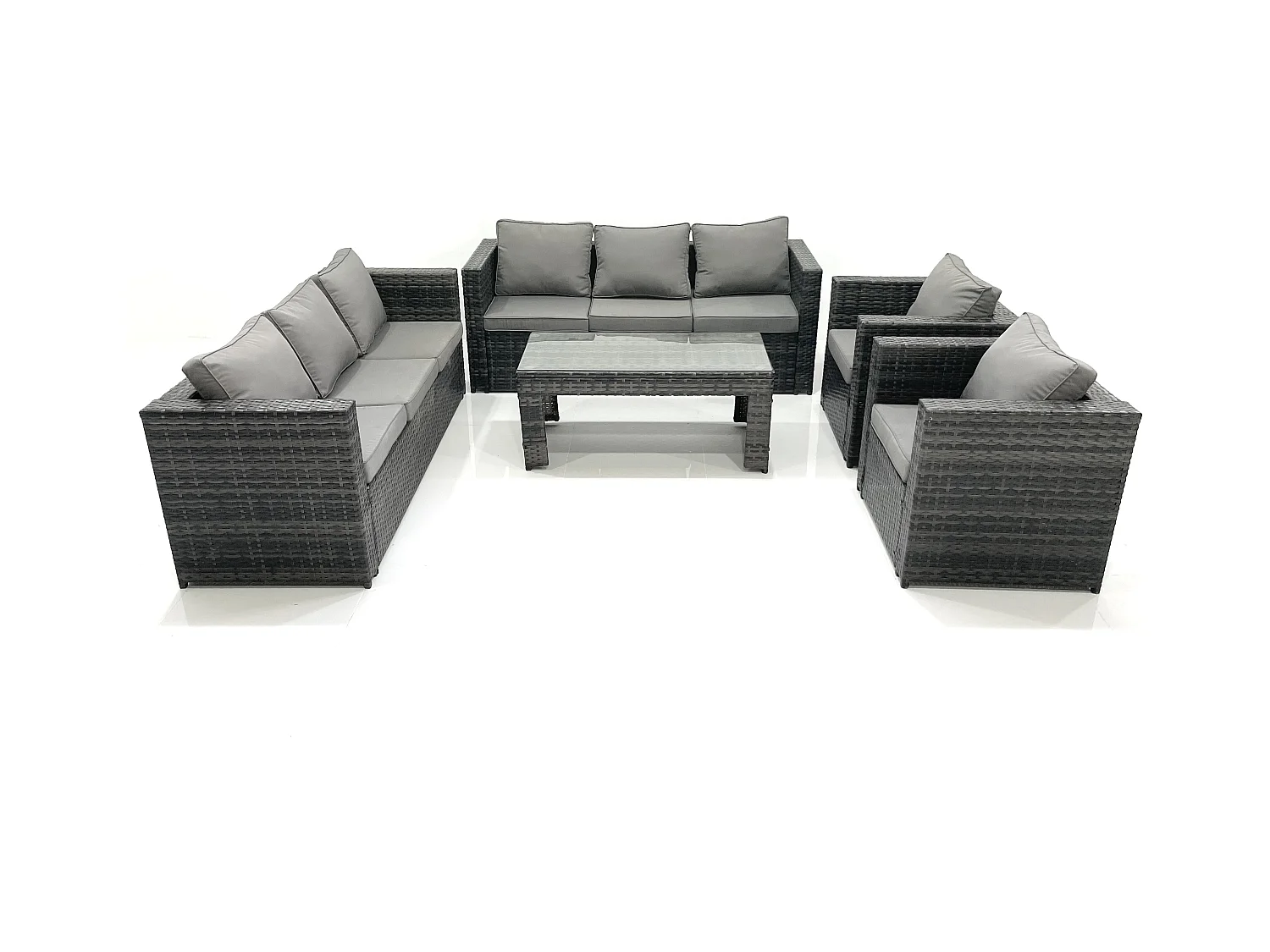 Polyrattan Gartenmöbel set mit Couchtisch Sessel Dunkelgrau Gemischt