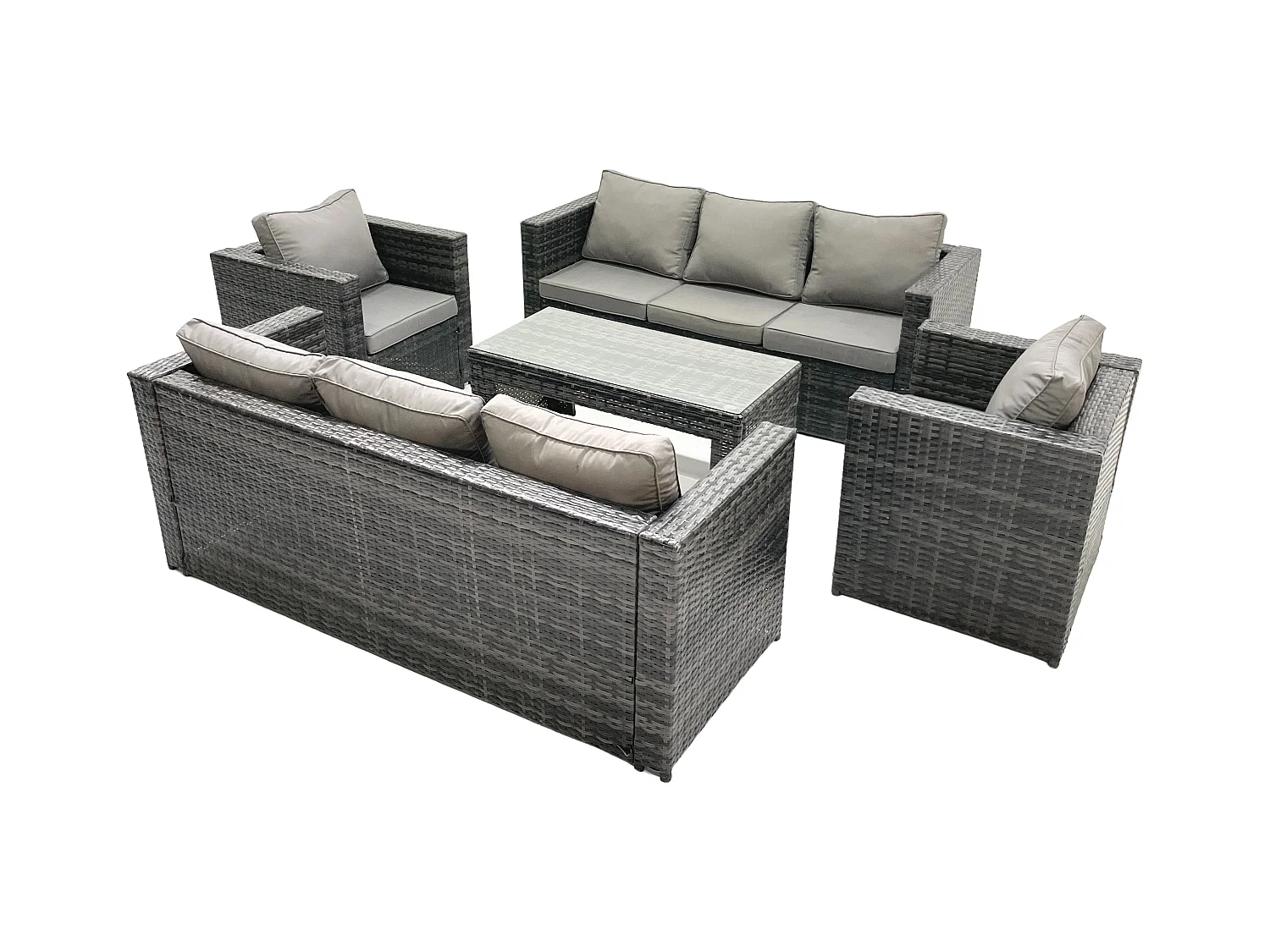 Polyrattan Gartenmöbel set mit Couchtisch Sessel Dunkelgrau Gemischt