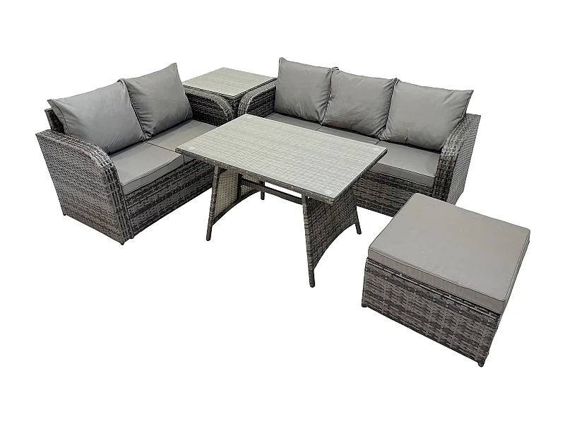 Hoher Rücken Polyrattan Sofa Set Gartenmöbel Esstisch Set Love Sofa 3-Sitzer Sofa 2 Großer Hockern Beistelltisch
