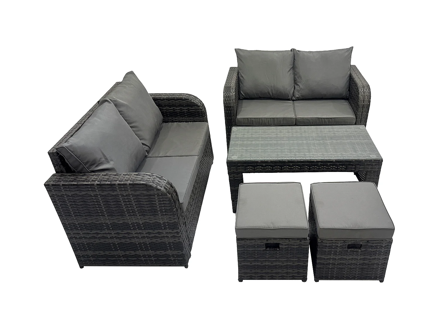 Ensembles de meubles de jardin Ensemble de canapés en rotin avec Table basse rectangulaire 2 Petits tabourets