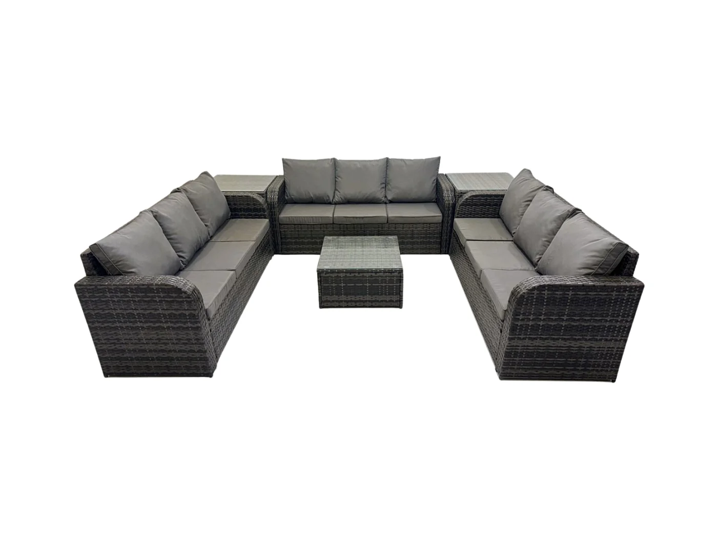 Ensemble de meubles d'extérieur en rotin Ensemble de canapé de jardin de patio avec 2 Tables d'appoint Table basse carrée Gris foncé mixte
