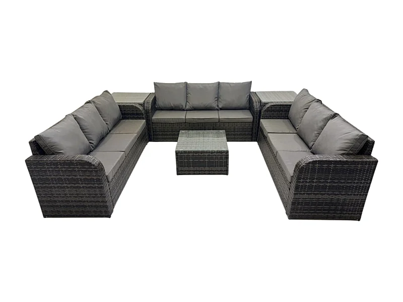 Rattan Gartenmöbel Set im Balkon Set Patio Garten Sofa Set mit 2 Beistelltisch Quadratischer Couchtisch Dunkelgrau Gemischt