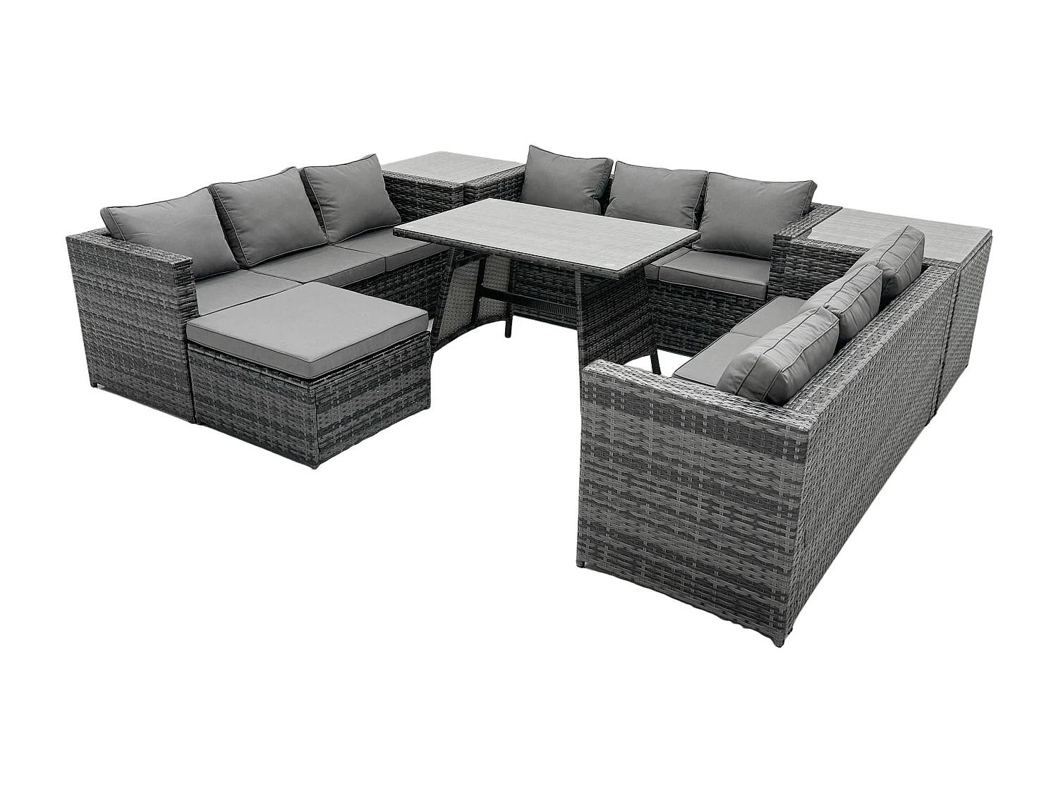 10-Sitzer Polyrattan Sofa Set Gartenmöbel Patio Esstisch Dunkelgrau Gemischt