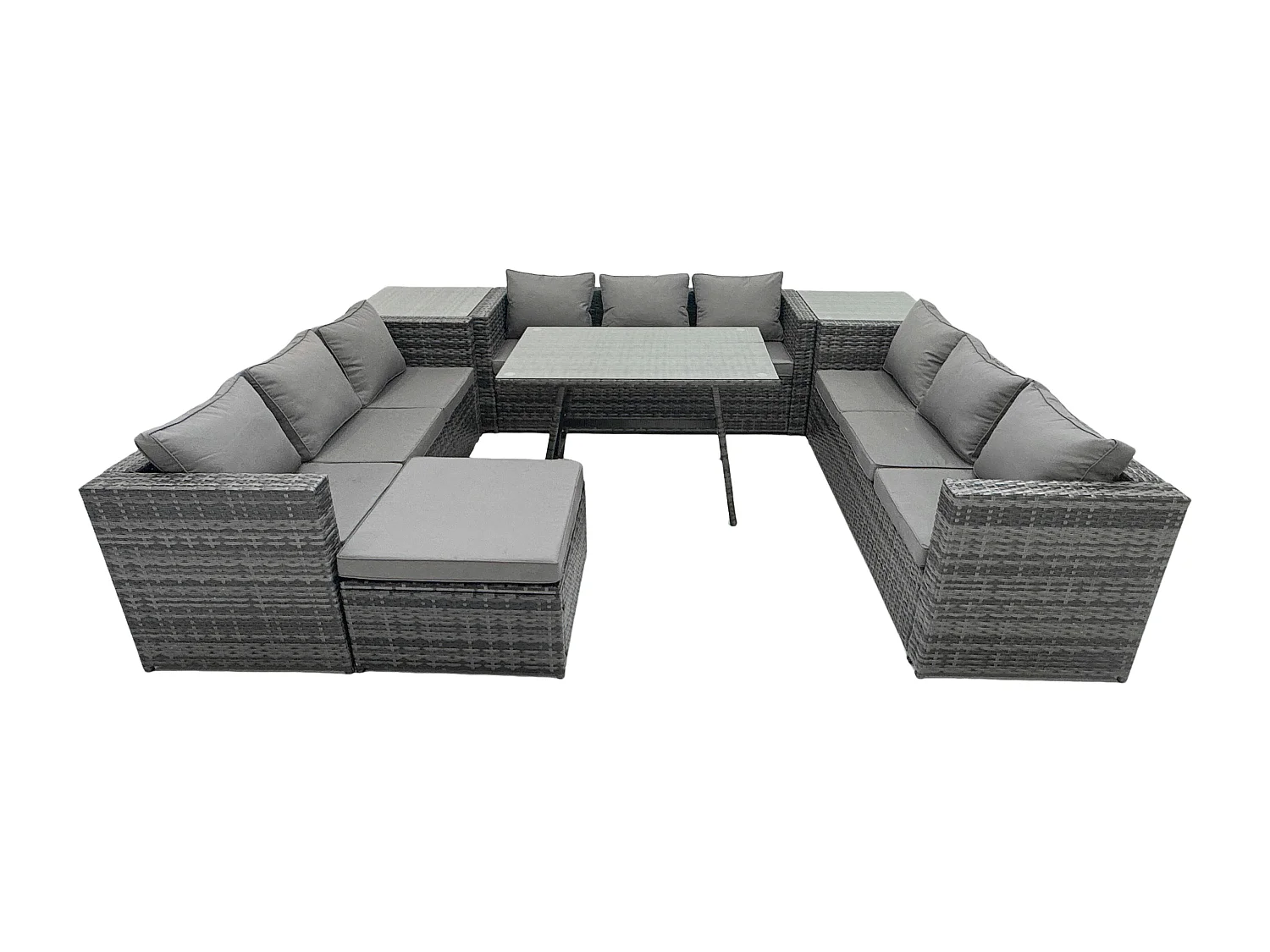 10-Sitzer Polyrattan Sofa Set Gartenmöbel Patio Esstisch Dunkelgrau Gemischt