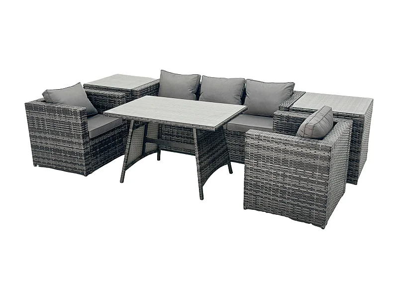 5-Sitzer Gartenmöbel Lounge Sofa Set mit Rechteckiger Esstisch 2 Sesseln 2 Beistelltischen Dunkelgrau Gemischt