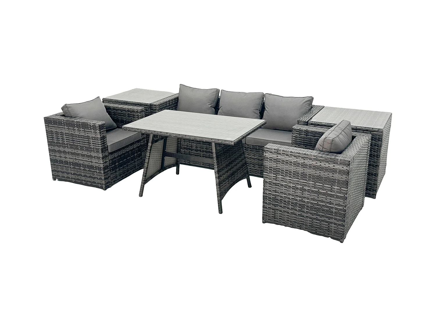 5-Sitzer Gartenmöbel Lounge Sofa Set mit Rechteckiger Esstisch 2 Sesseln 2 Beistelltischen Dunkelgrau Gemischt