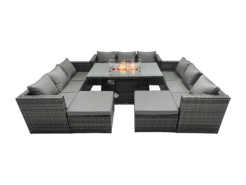 Salon de Jardin Ensemble Outdoor 11 places Patio Dining Sets avec Dessus en verre Dining Table