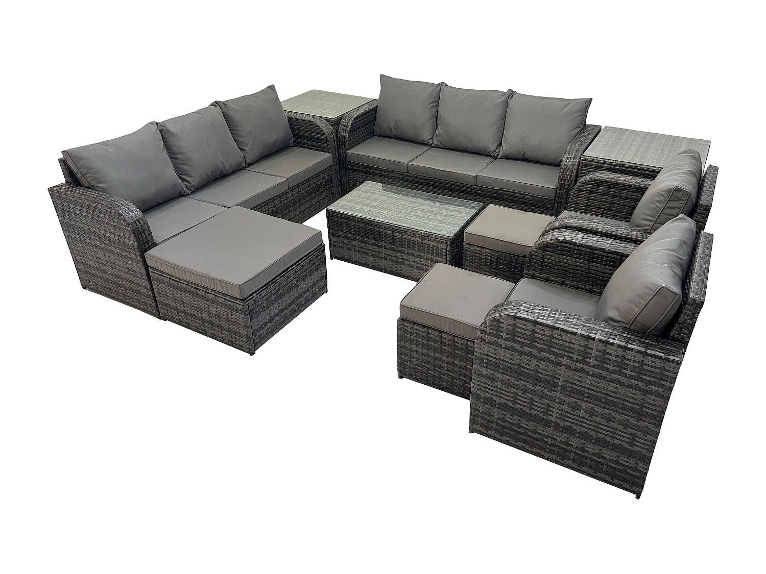 Rattan Gartenmöbel Sofa Set Tisch & Stühle Set mit 3-Sitzer Sofa Liegestühle 3 Hockern 3-Sitzer Sofa 2 Beistelltischen Dunkelgrau Gemischt