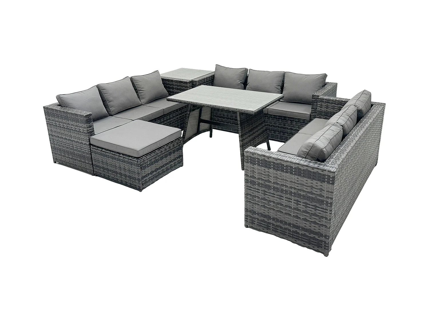 Salon de Jardin Extérieur en Résine avec Table à manger oblongue Table d'appoint et Grand tabouret