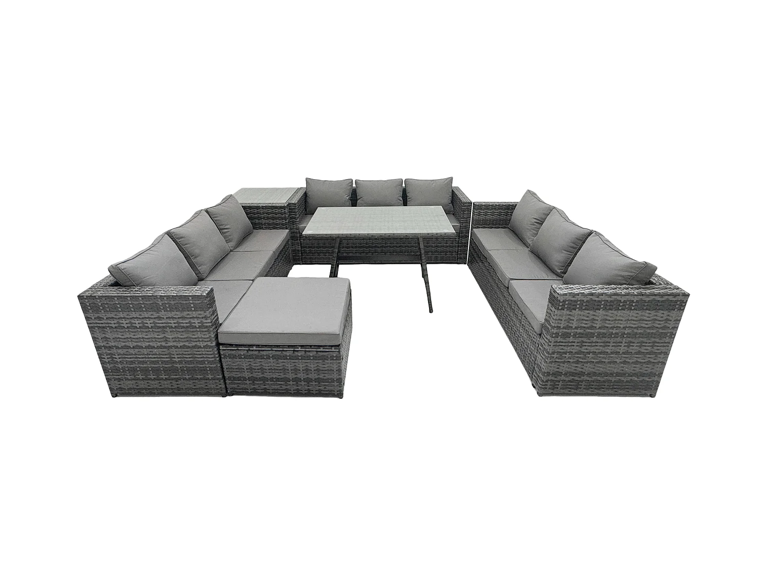 Salon de Jardin Extérieur en Résine avec Table à manger oblongue Table d'appoint et Grand tabouret