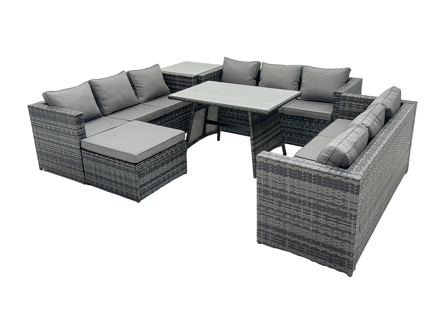 Salon de Jardin Extérieur en Résine avec Table à manger oblongue Table d'appoint et Grand tabouret