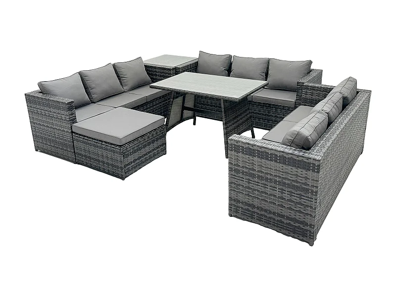 Salon de Jardin Extérieur en Résine avec Table à manger oblongue Table d'appoint et Grand tabouret