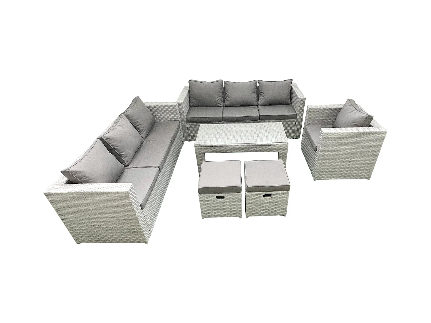 Meubles d'extérieur en rotin avec Table basse oblongue Fauteuil 2 Petits tabourets Gris clair mixte