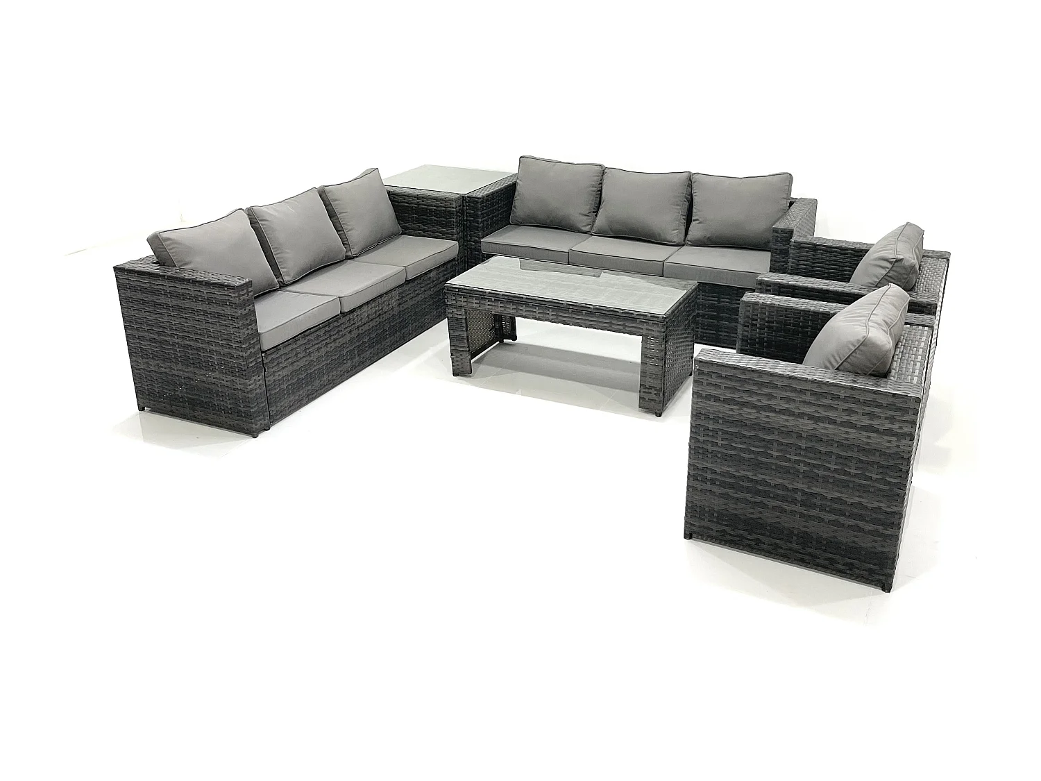 Ensemble de meubles de jardin en polyrotin avec Table basse Fauteuil Table d'appoint Gris foncé mixte