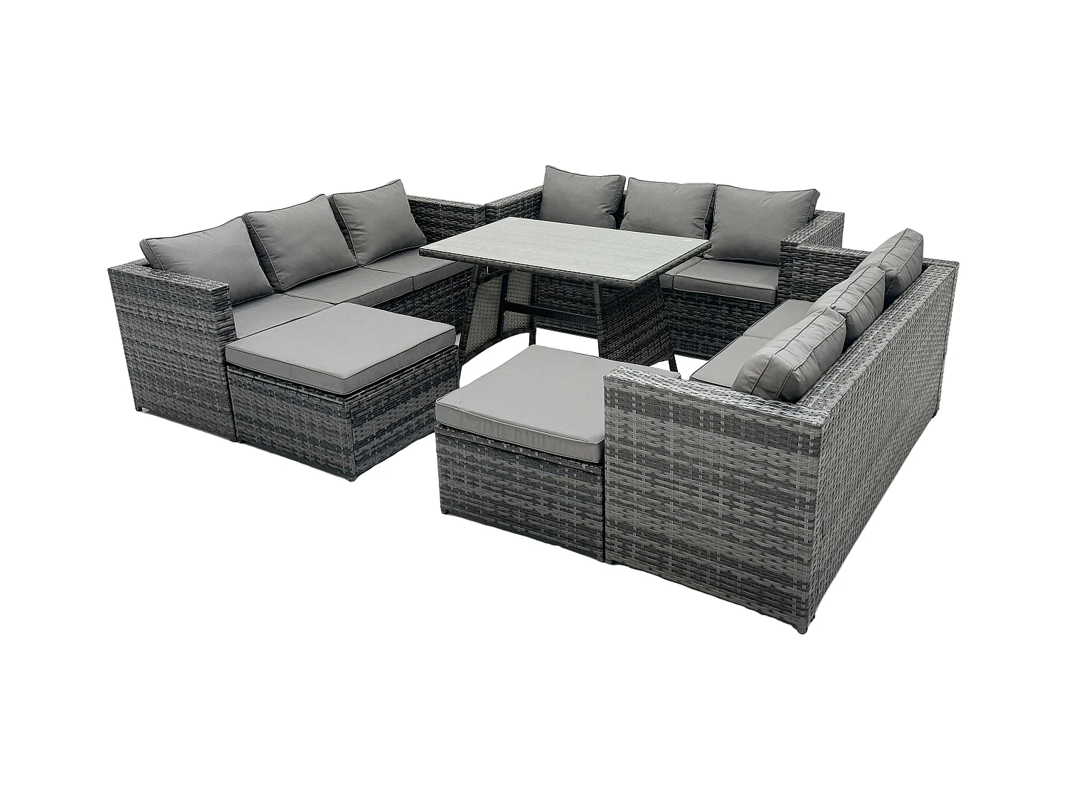 11 places Ensembles de salons de jardin avec Table à manger 2 Grand tabourets Gris foncé mixte