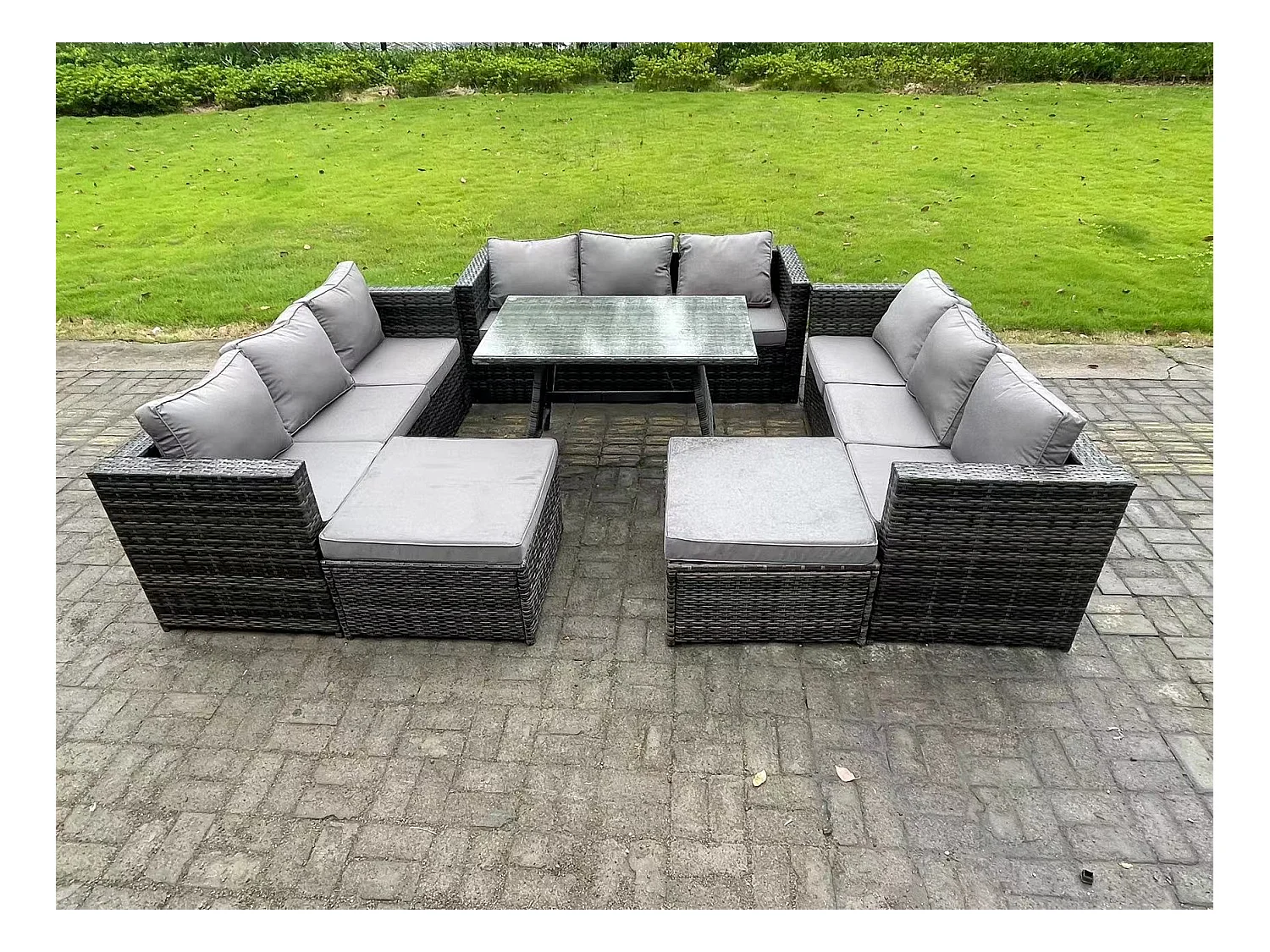 11 places Ensembles de salons de jardin avec Table à manger 2 Grand tabourets Gris foncé mixte