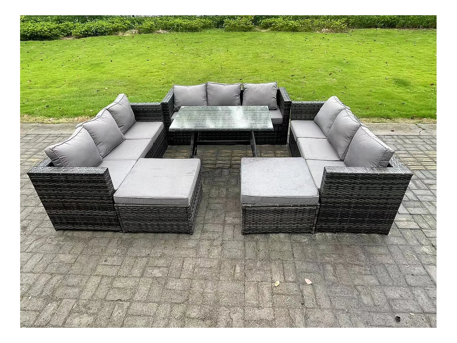 11 places Ensembles de salons de jardin avec Table à manger 2 Grand tabourets Gris foncé mixte