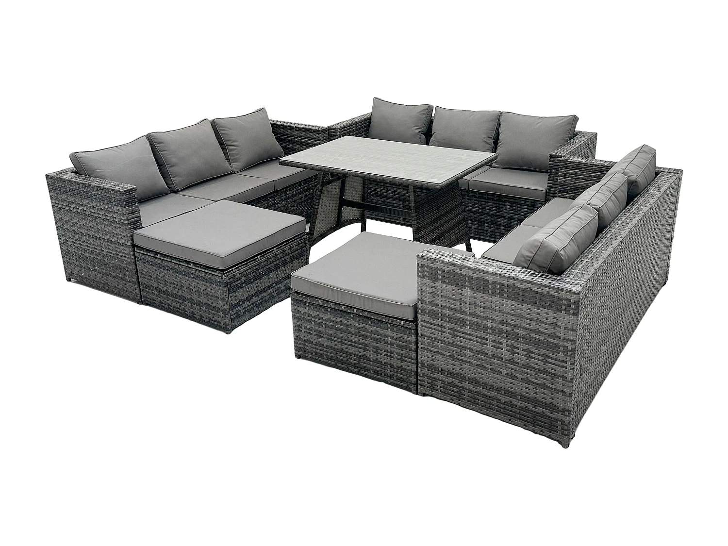 11 places Ensembles de salons de jardin avec Table à manger 2 Grand tabourets Gris foncé mixte