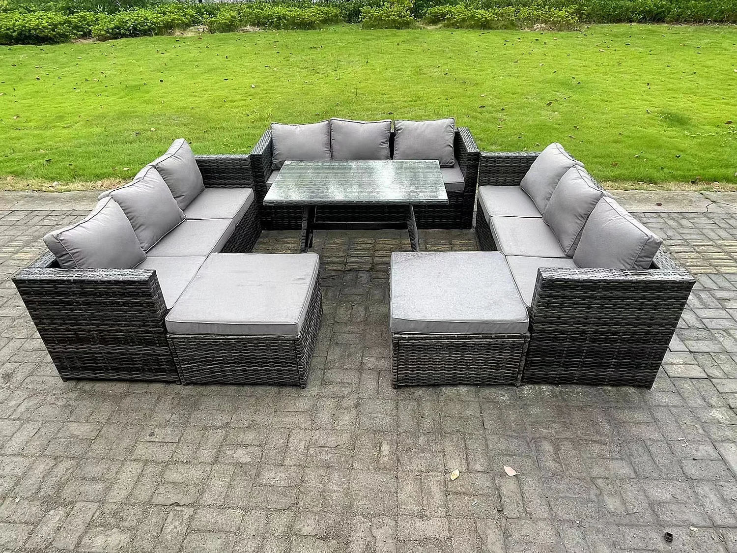 11 places Ensembles de salons de jardin avec Table à manger 2 Grand tabourets Gris foncé mixte