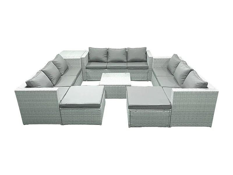 Ensemble de meubles de jardin en rotin 11 places avec Canapé 2 Grand tabourets Table d'appoint Gris clair mixte