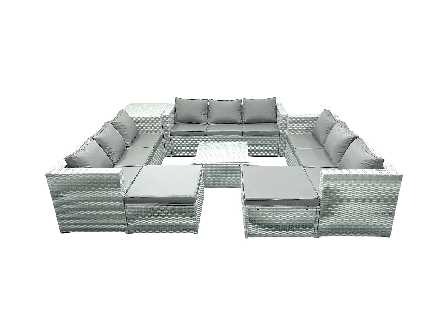 Ensemble de meubles de jardin en rotin 11 places avec Canapé 2 Grand tabourets Table d'appoint Gris clair mixte