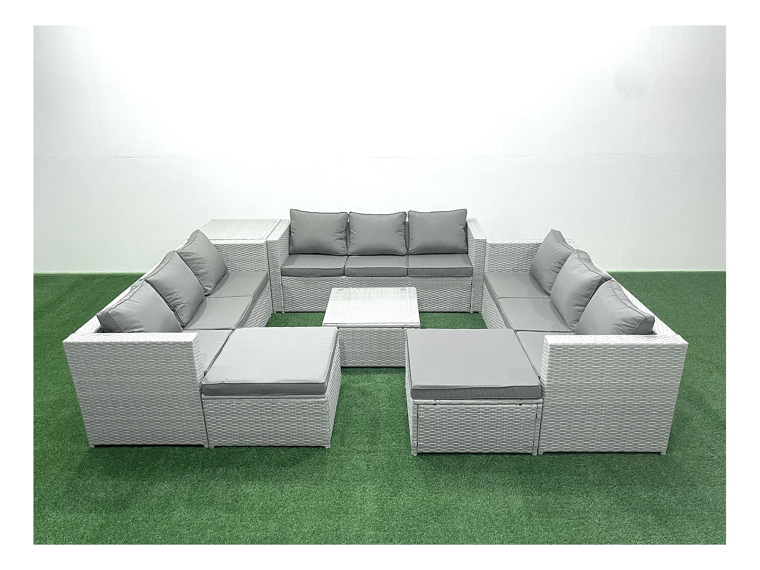 Ensemble de meubles de jardin en rotin 11 places avec Canapé 2 Grand tabourets Table d'appoint Gris clair mixte