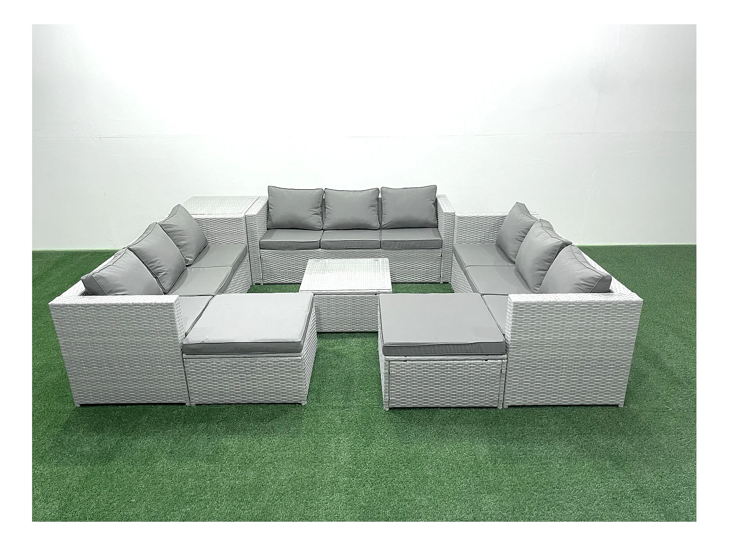 Ensemble de meubles de jardin en rotin 11 places avec Canapé 2 Grand tabourets Table d'appoint Gris clair mixte