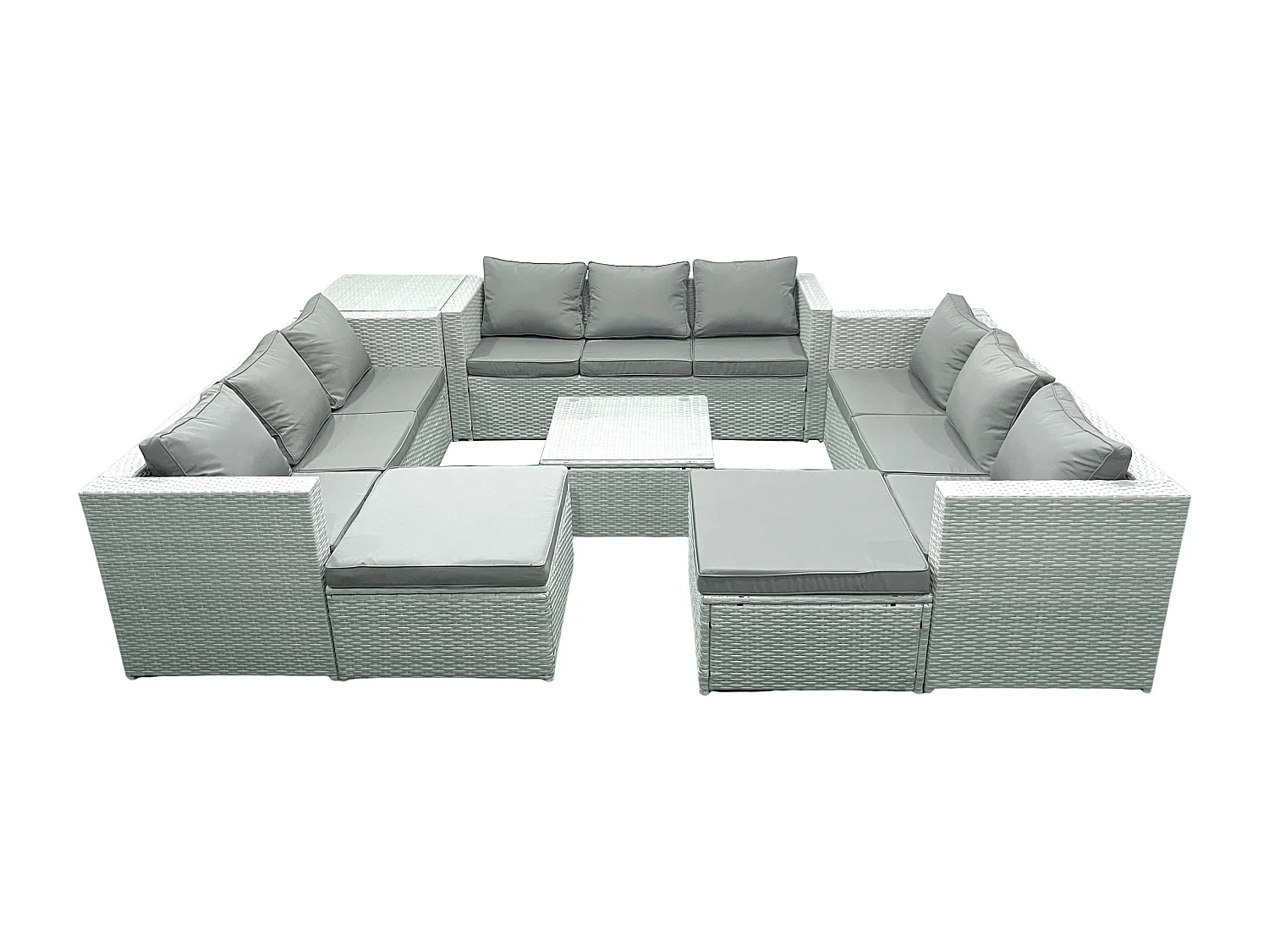 Gartenmöbel im Freien Polyrattan 11-Sitzer Rattan Garten Sofa Set mit 2 hohen Hockern Beistelltisch Hellgrau gemischt