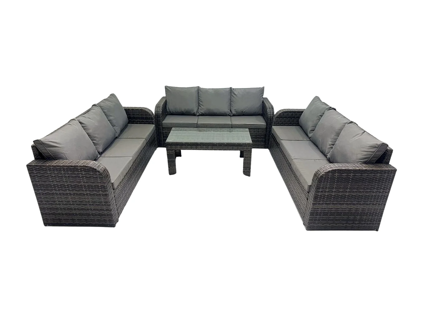 Ensemble de canapés en rotin 9 places Salon de jardin avec Table basse rectangulaire Canapé 3 places Gris foncé mixte