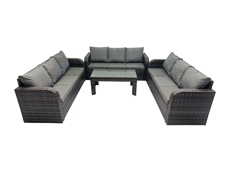 Garten Sofa im Freien Set 9-Sitzer Polyrattan Gartenmöbel Set mit Rechteckiger Couchtisch 3-Sitzer Sofa Dunkelgrau Gemischt