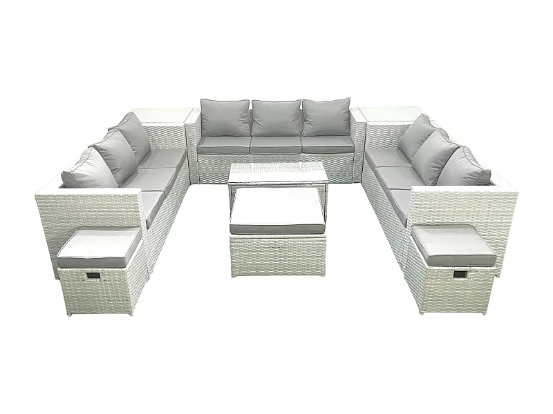 Ensemble de meubles de jardin en rotin 12 places avec Canapé de jardin Table basse 3 Tabourets 2 Tables d'appoint Gris clair mixte