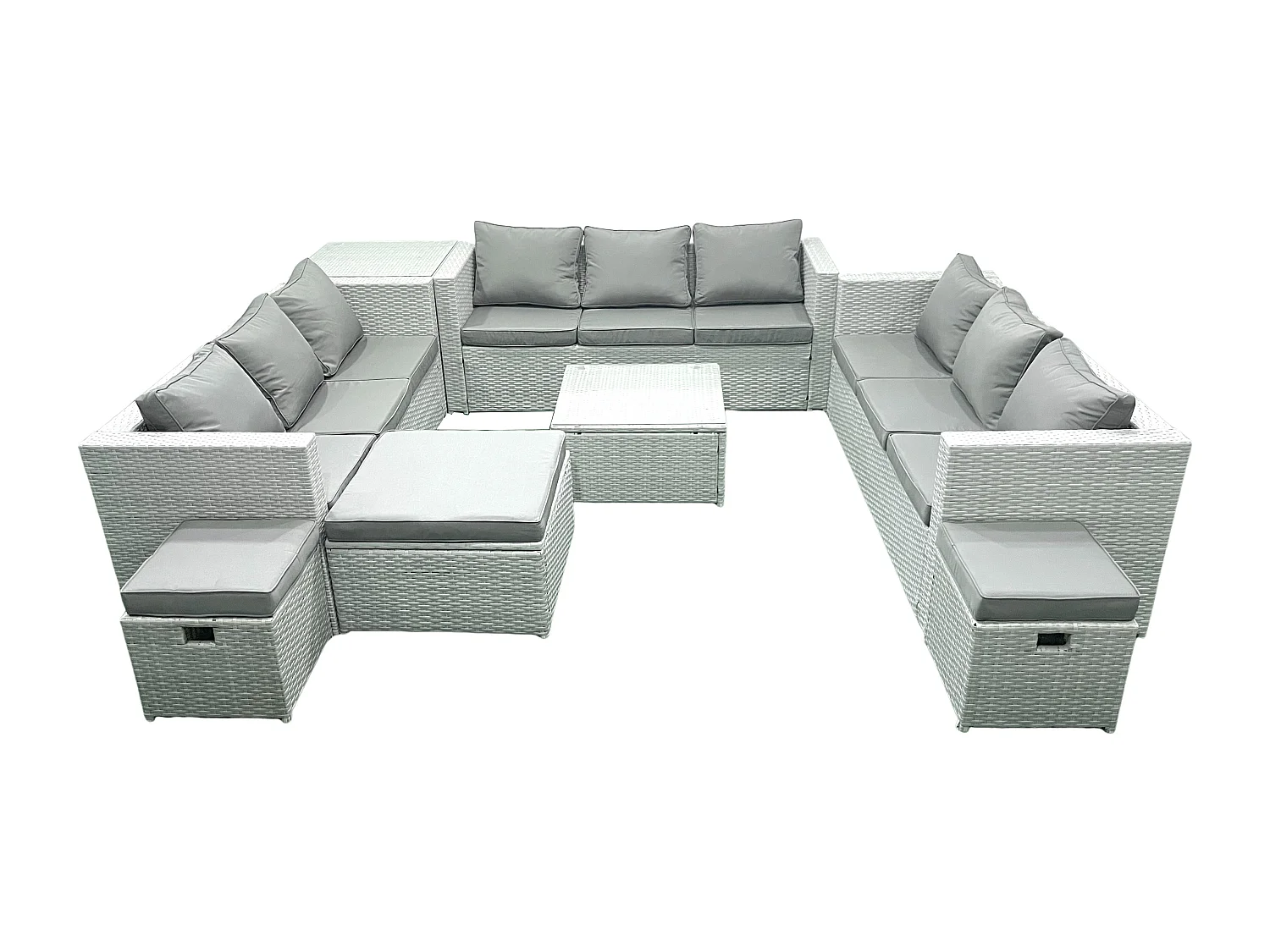 Ensemble de meubles de jardin en rotin 12 places avec Canapé 3 Tabourets Table d'appoint Gris clair mixte