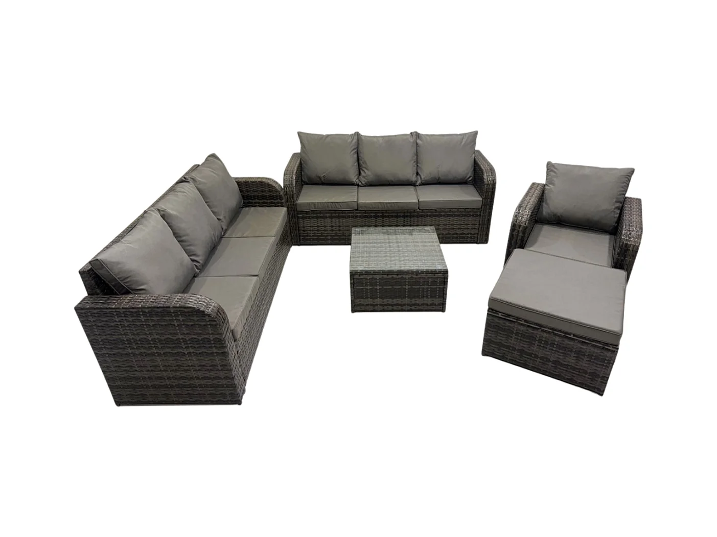 Polyrattan Gartenmöbelset Garten Sofa Couchtisch Set mit Liegestühle 2 Großer Hockern Dunkelgrau Gemischt