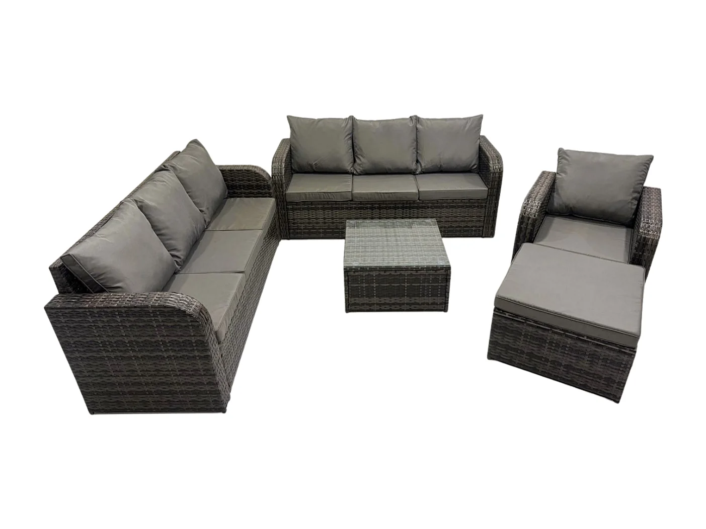 Polyrattan Gartenmöbelset Garten Sofa Couchtisch Set mit Liegestühle 2 Großer Hockern Dunkelgrau Gemischt