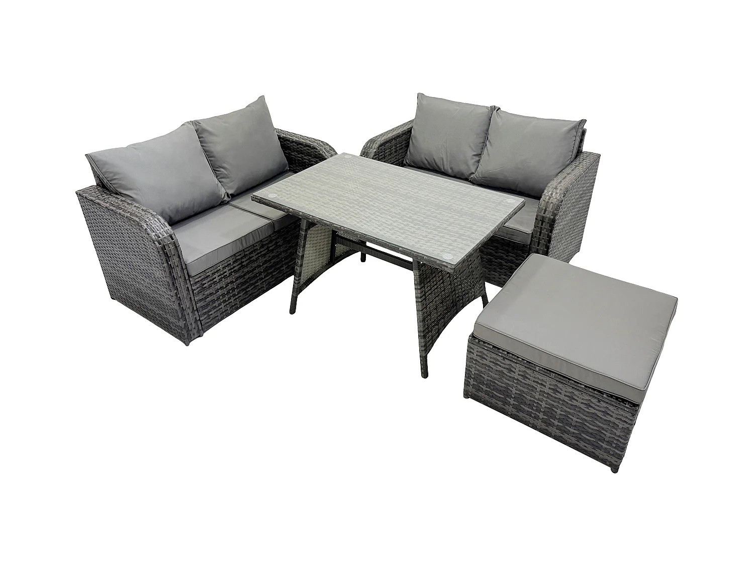 Ensemble de meubles de jardin en polyrotin 4 Pièces avec Table à manger rectangulaire Canapé d'amour Grand tabouret