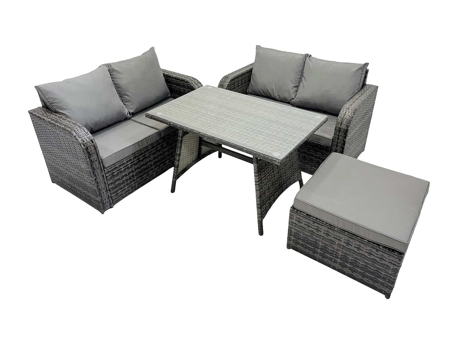 Ensemble de meubles de jardin en polyrotin 4 Pièces avec Table à manger rectangulaire Canapé d'amour Grand tabouret