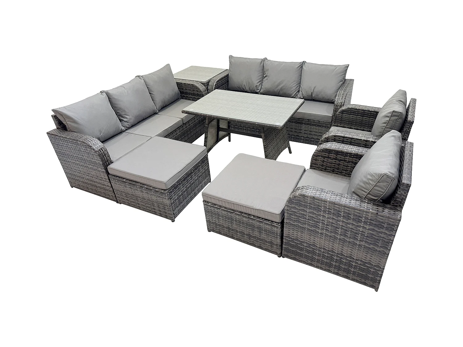 Garten Sofa im Freien Set Polyrattan Gartenmöbel Set mit Rechteckiger Esstisch Beistelltisch 2 hohen Hockern Dunkelgrau Gemischt