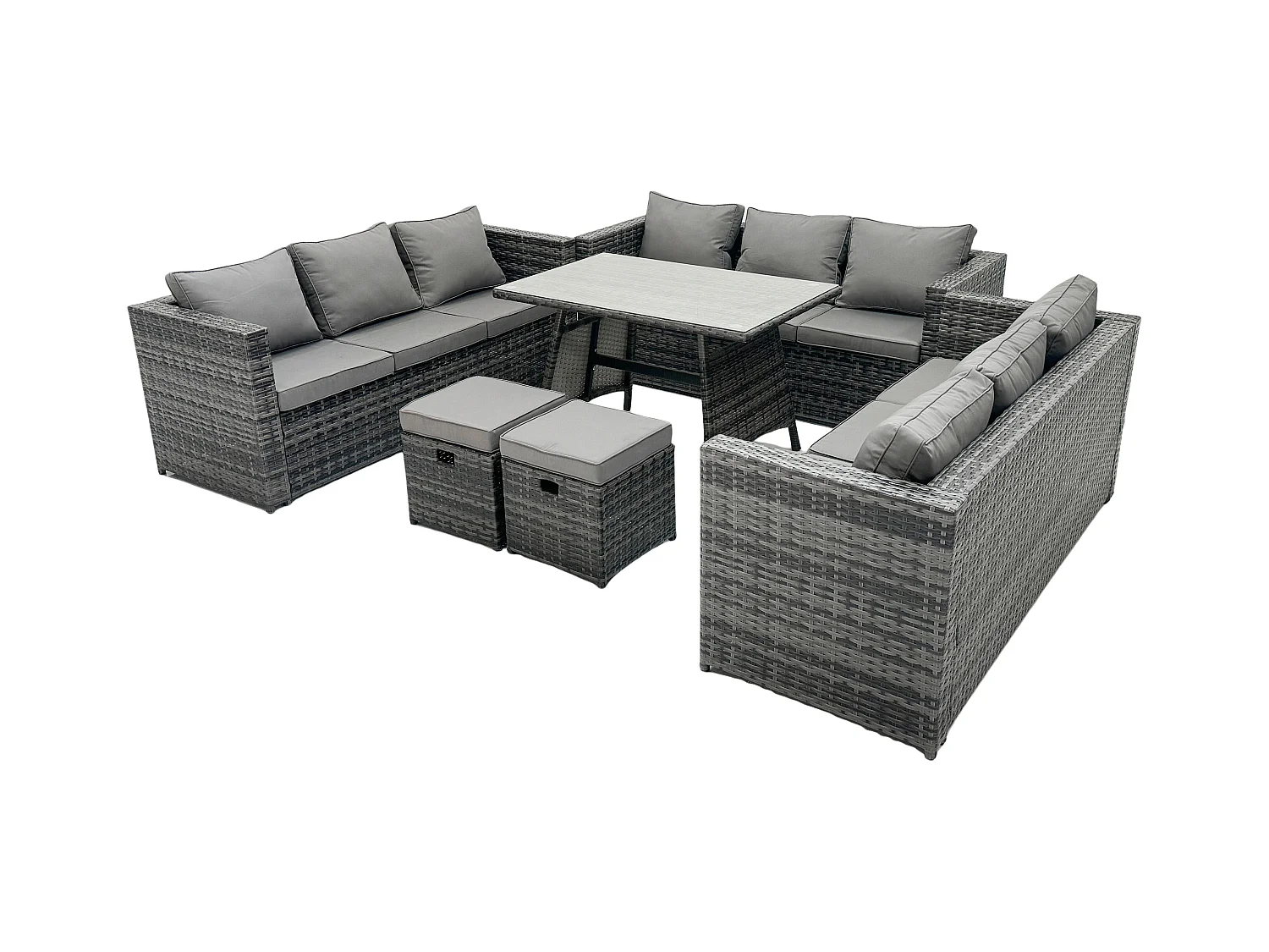 11-Sitzer Gartenmöbel Lounge Sofa Set mit Patio Esstisch 2 kleine Fußhockern Dunkelgrau Gemischt
