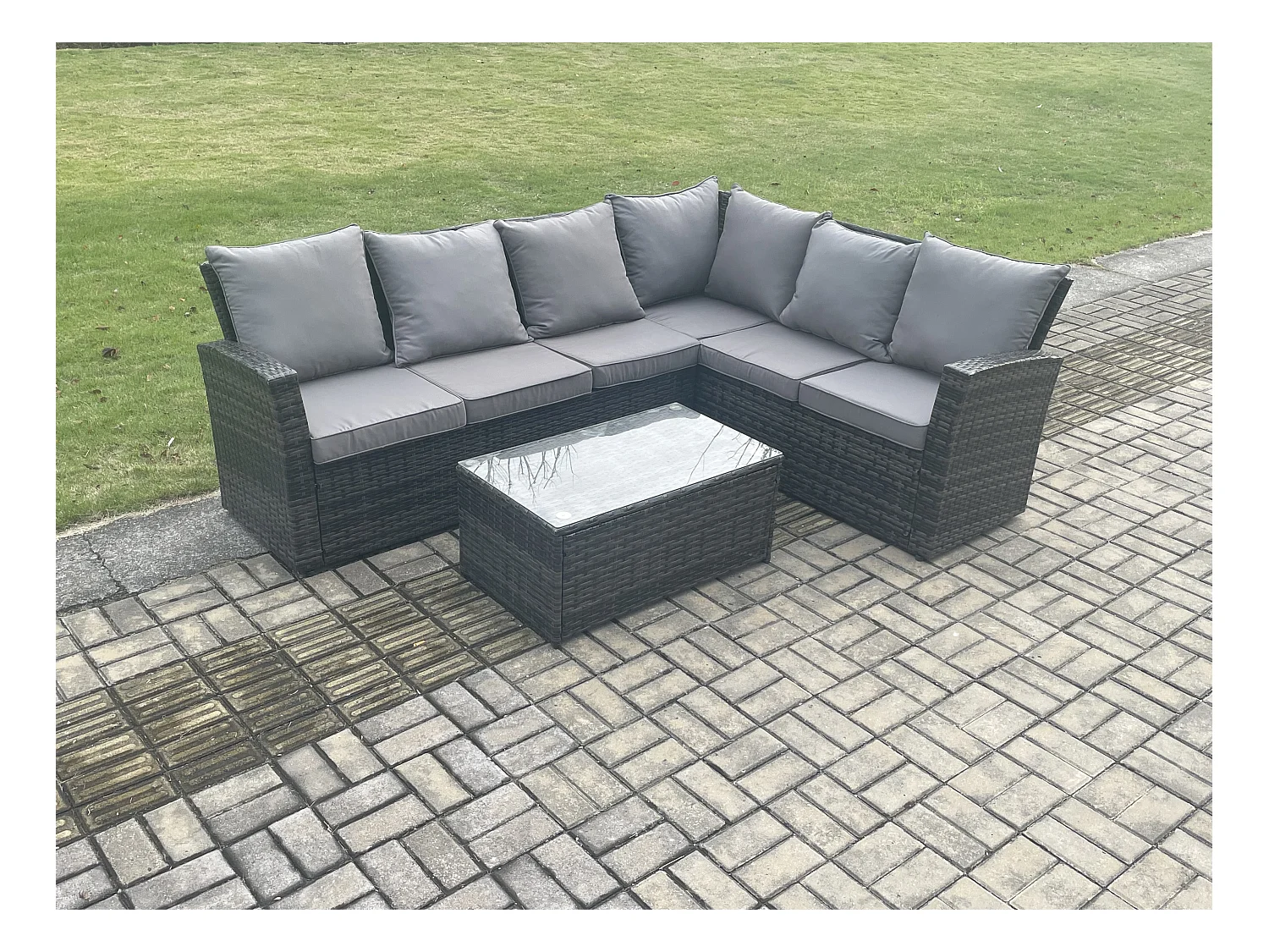 Ensemble de meubles de jardin en polyrotin avec Canapé d'angle à dossier haut Table basse rectangulaire